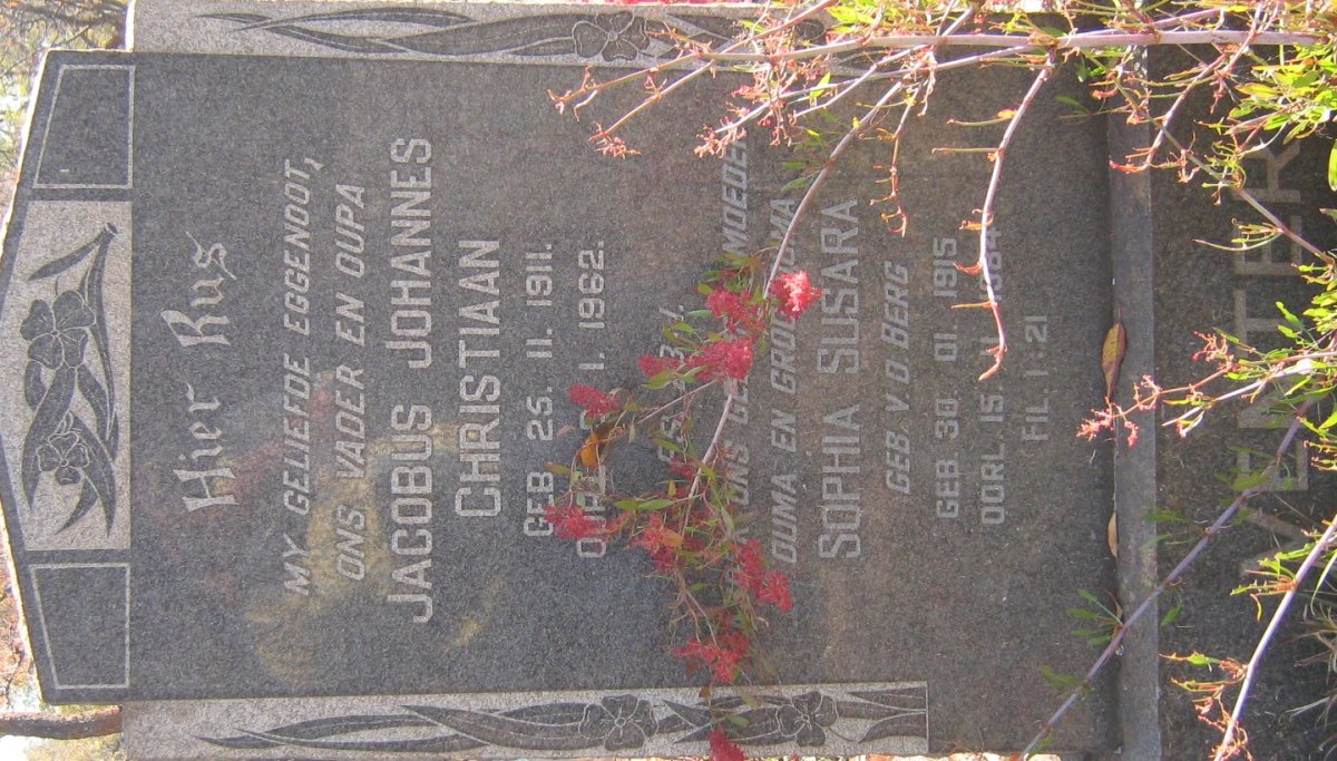 VENTER Jacobus Johannes Christiaan 1911-1962 &amp; Sophia Susara V.D. BERG 1915-1984