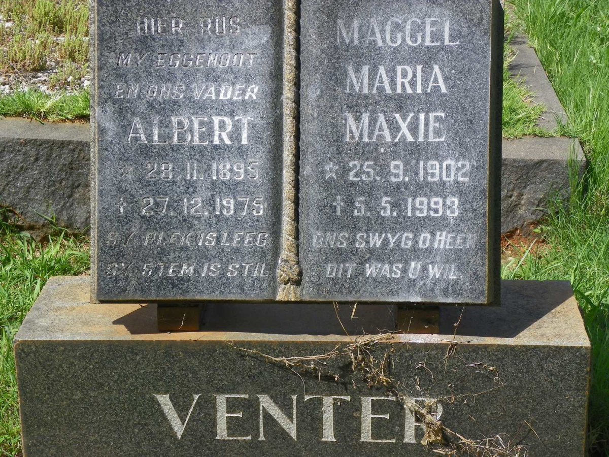 VENTER Albert 1895-1975 &amp; Maggel Maria Maxie  1902-1993
