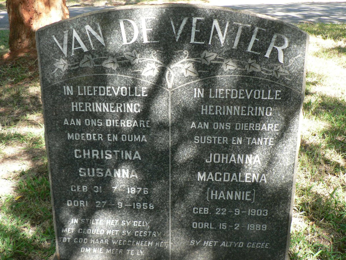 VENTER Christina Susanna, van de 1876-1958 :: VENTER Johanna Magdalena, van de 1903-1989