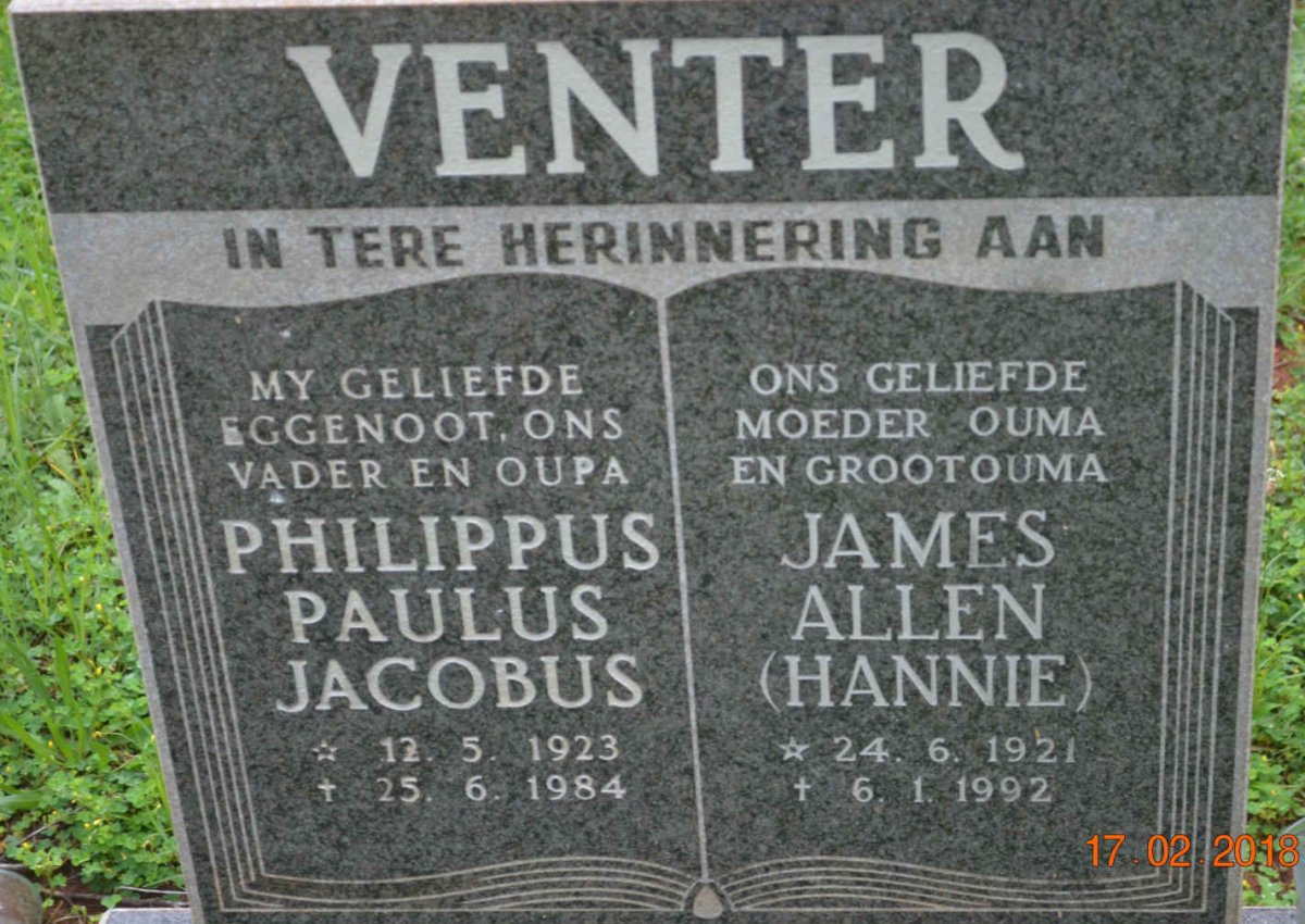 VENTER Philippus Paulus Jacobus 1923-1984 &amp; James Allen 1921-1992