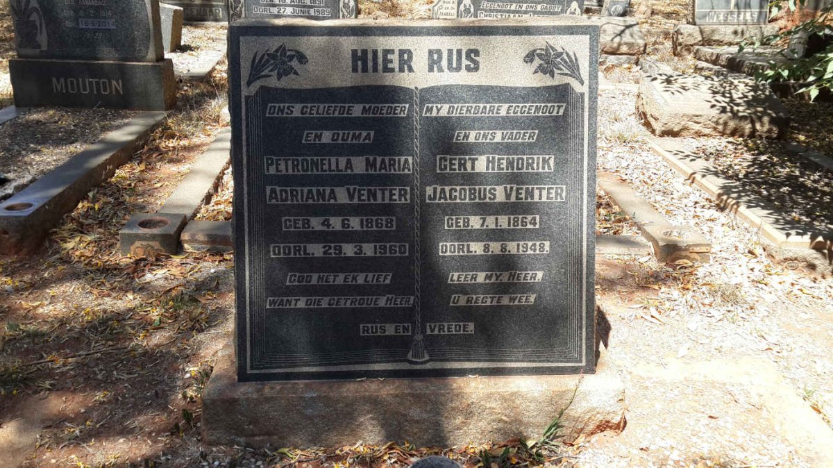 VENTER Gert Hendrik Jacobus 1864-1948 &amp; Petronella Maria Adriana 1868-1960