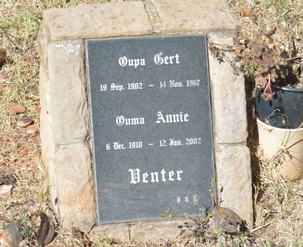 VENTER Gert 1902-1967 &amp; Annie 1910-2002