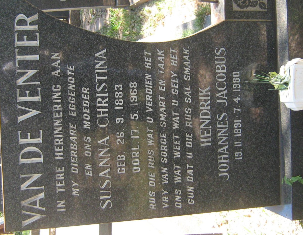 VENTER Hendrik Johannes Jacobus, van de 1891-1980 &amp; Susanna Christina 1883-1968