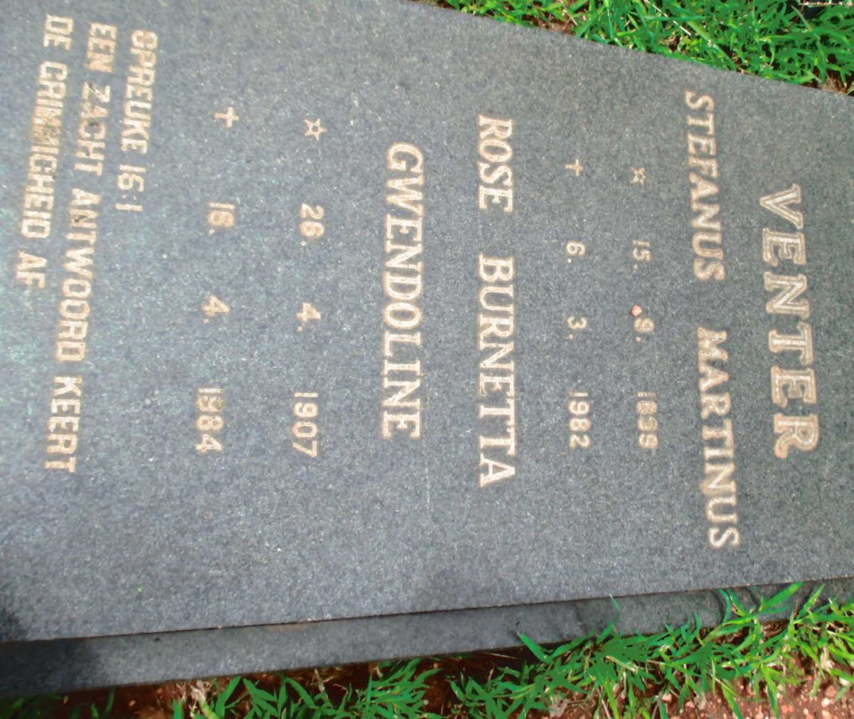 VENTER Stefanus Martinus 1899-1982 &amp; Rose Burnetta Gwendoline 1907-1984