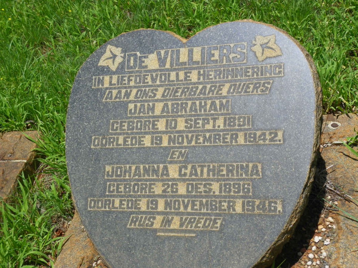 VILLIERS Jan Abraham, de 1891-1942 &amp; Johanna Catherina 1896-1946