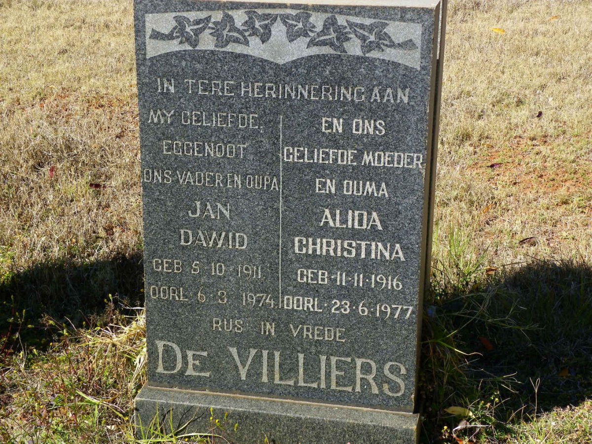 VILLIERS Jan Dawid, de 1911-1974 &amp; Alida Christina 1916-1977