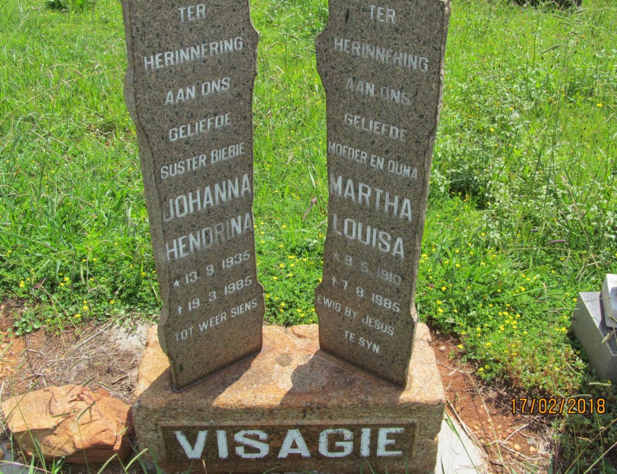 VISAGIE Martha Louisa 1910-1985 :: VISAGIE Johanna Hendrina 1935-1985