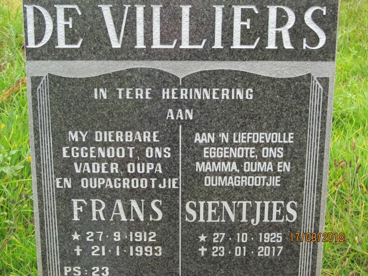 VILLIERS Frans, de 1912-1993 &amp; Sientjies 1925-2017