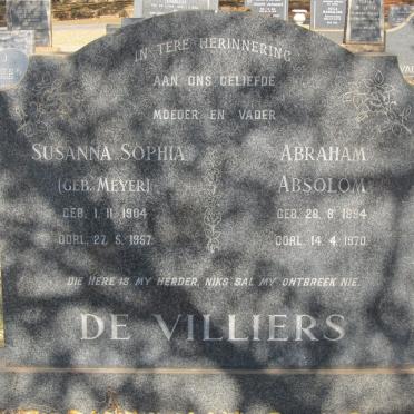 VILLIERS Abraham Absolom, de 1884-1970 &amp; Susanna Sophia MEYER 1904-1957