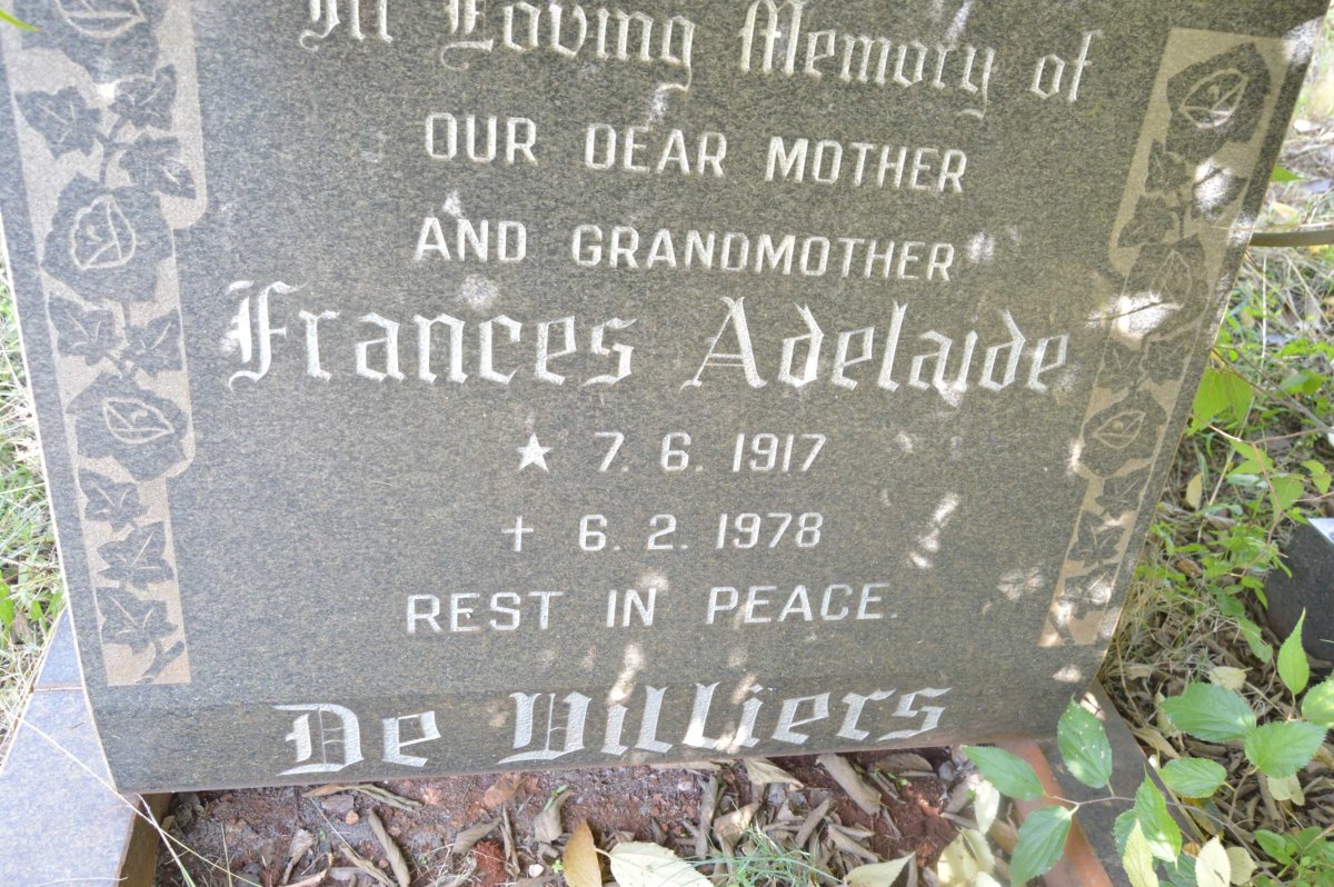 VILLIERS Frances Adelaide, de 1917-1978