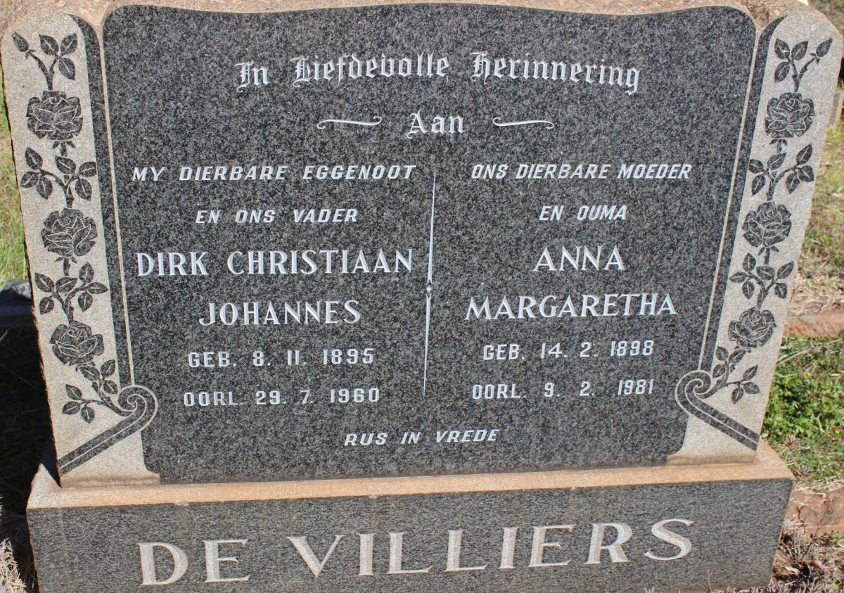 VILLIERS Dirk Christiaan Johannes, de 1895-1960 &amp; Anna Margaretha 1898-1981