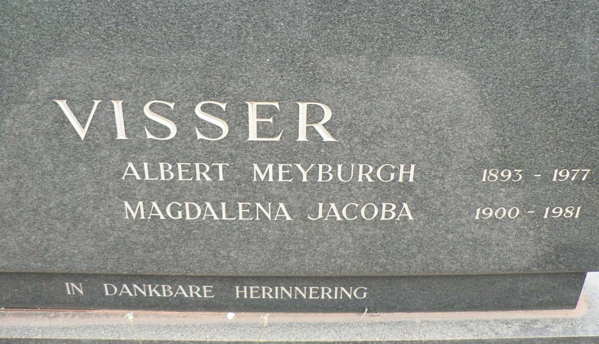 VISSER Albert Meyburgh 1893-1977 &amp; Magdalena Jacoba 1900-1981