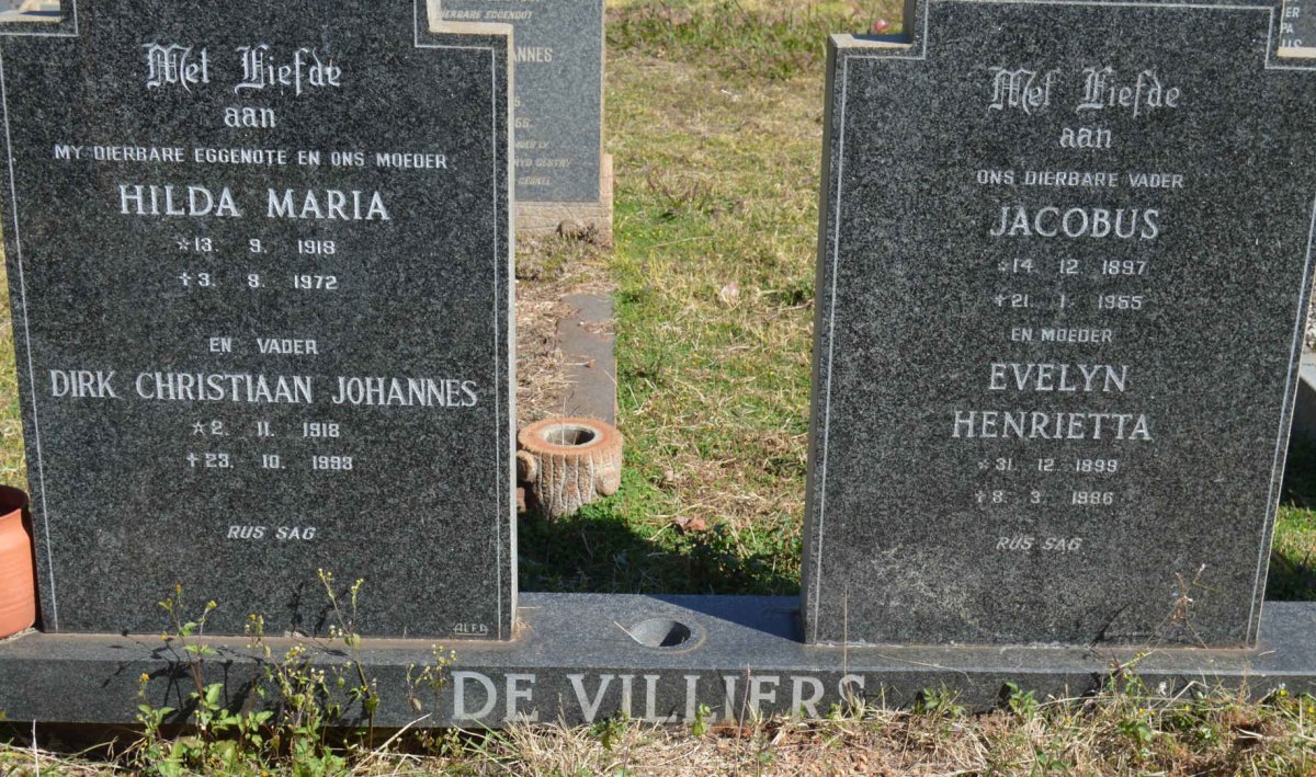 VILLIERS Jacobus, de 1897-1955 &amp; Evelyn Henrietta 1899-1986