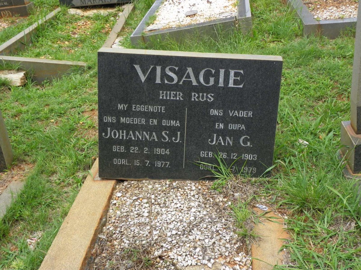 VISAGIE Jan G. 1903-1979 &amp; Johanna S.J. 1904-1977