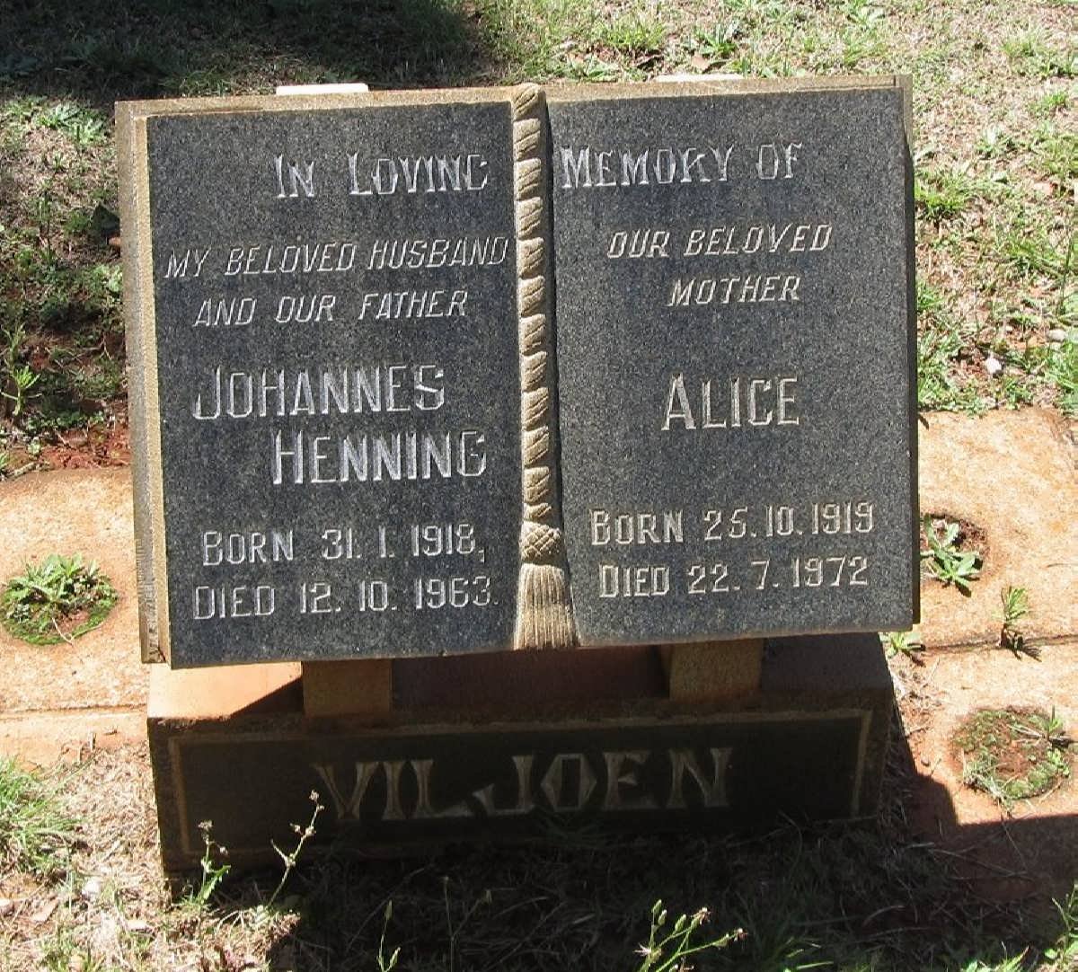 VILJOEN Johannes Henning 1918-1963 &amp; Alice 1919-1972