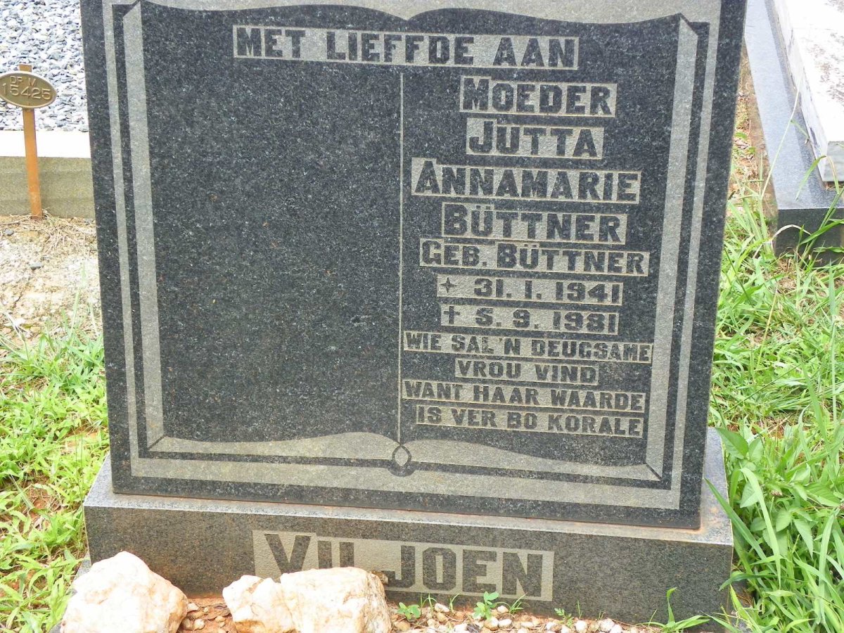 VILJOEN Jutta Annamarie nee BÜTTNER 1941-1981