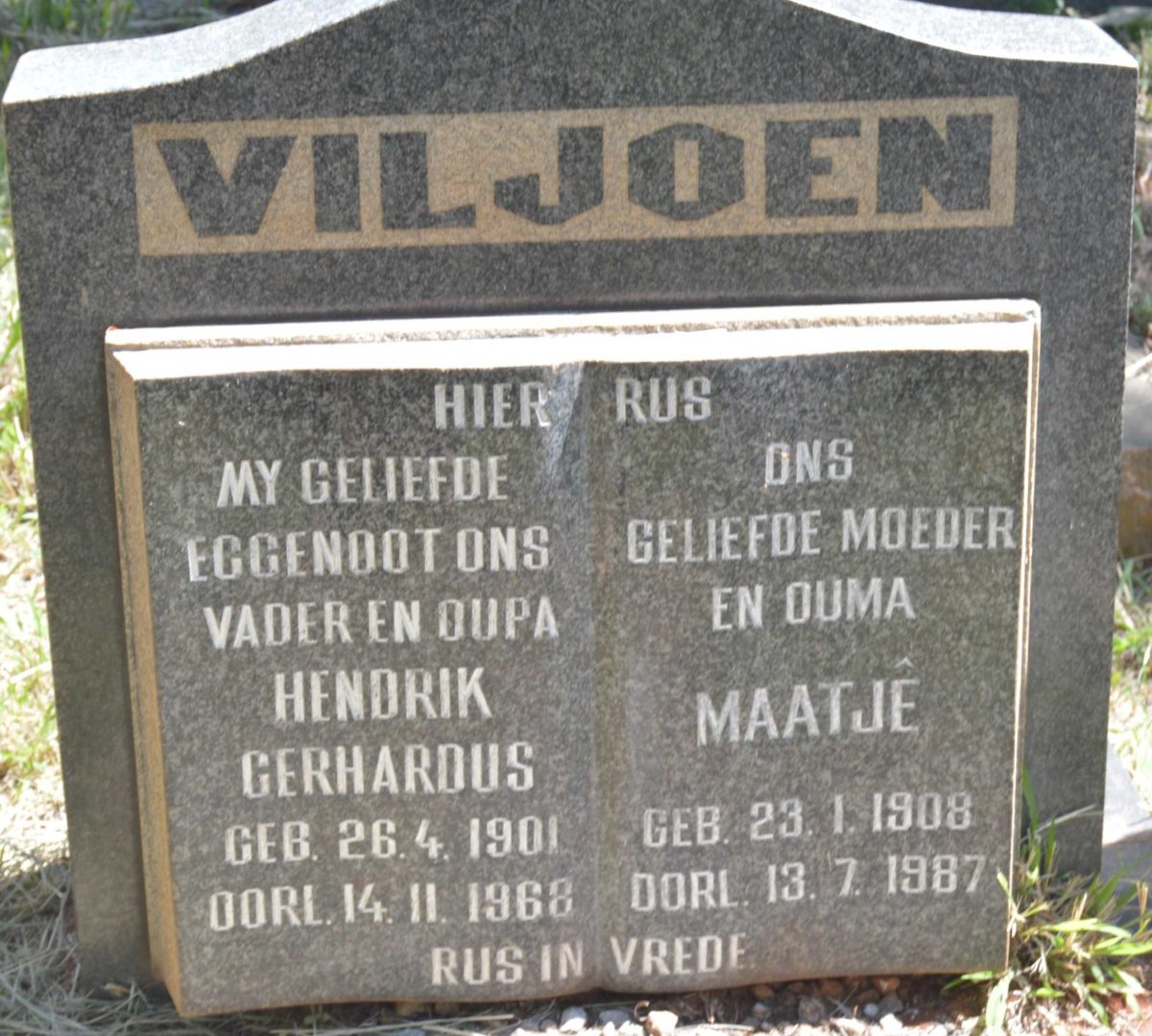 VILJOEN Hendrik Gerhardus 1901-1968 &amp; Maatje 1908-1987