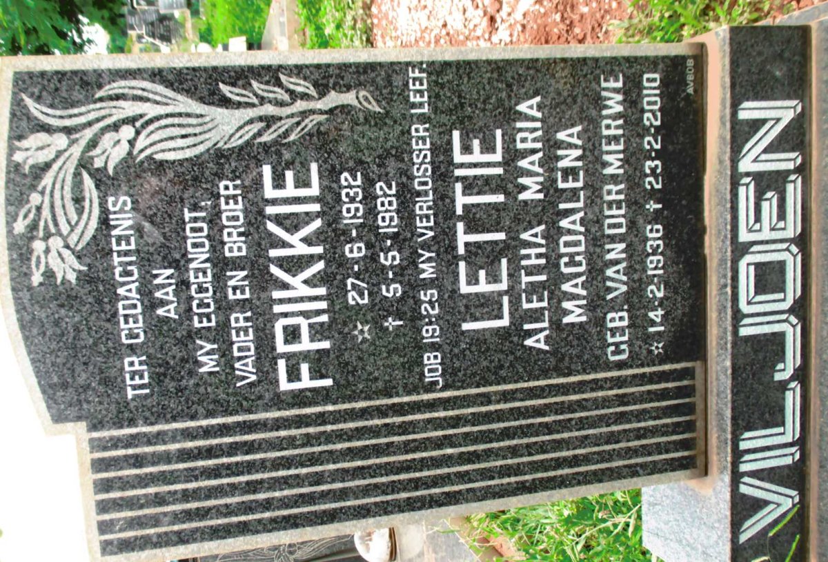 VILJOEN Frikkie 1932-1982 &amp; Aletha Maria Magdalena VAN DER MERWE 1936-2010
