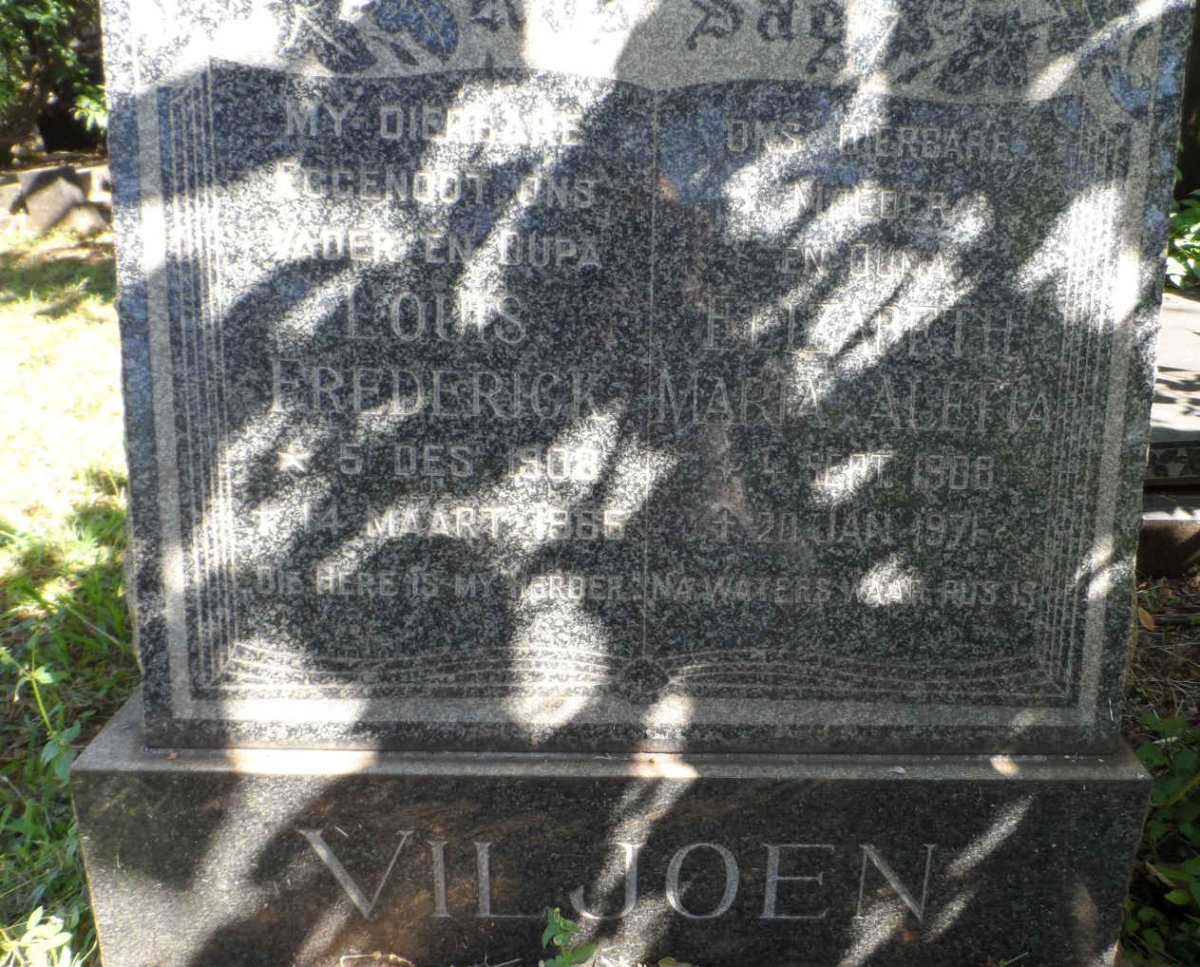VILJOEN Louis Frederick 1908-1965 &amp; Elizabeth Maria Aletta 1908-1971