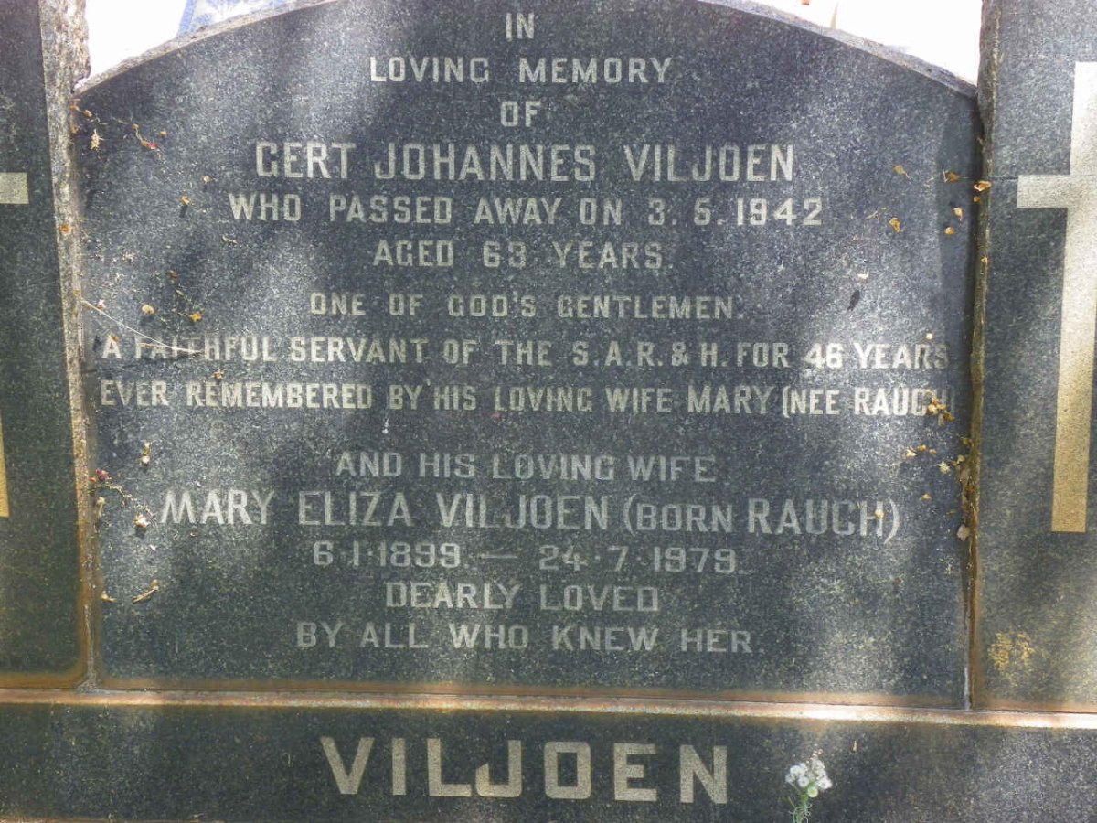 VILJOEN Gert Johannes -1942 &amp; Mary Eliza RAUCH 1899-1979