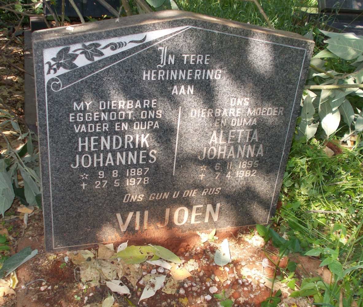 VILJOEN Hendrik Johannes 1887-1978 &amp; Aletta Johanna 1895-1982