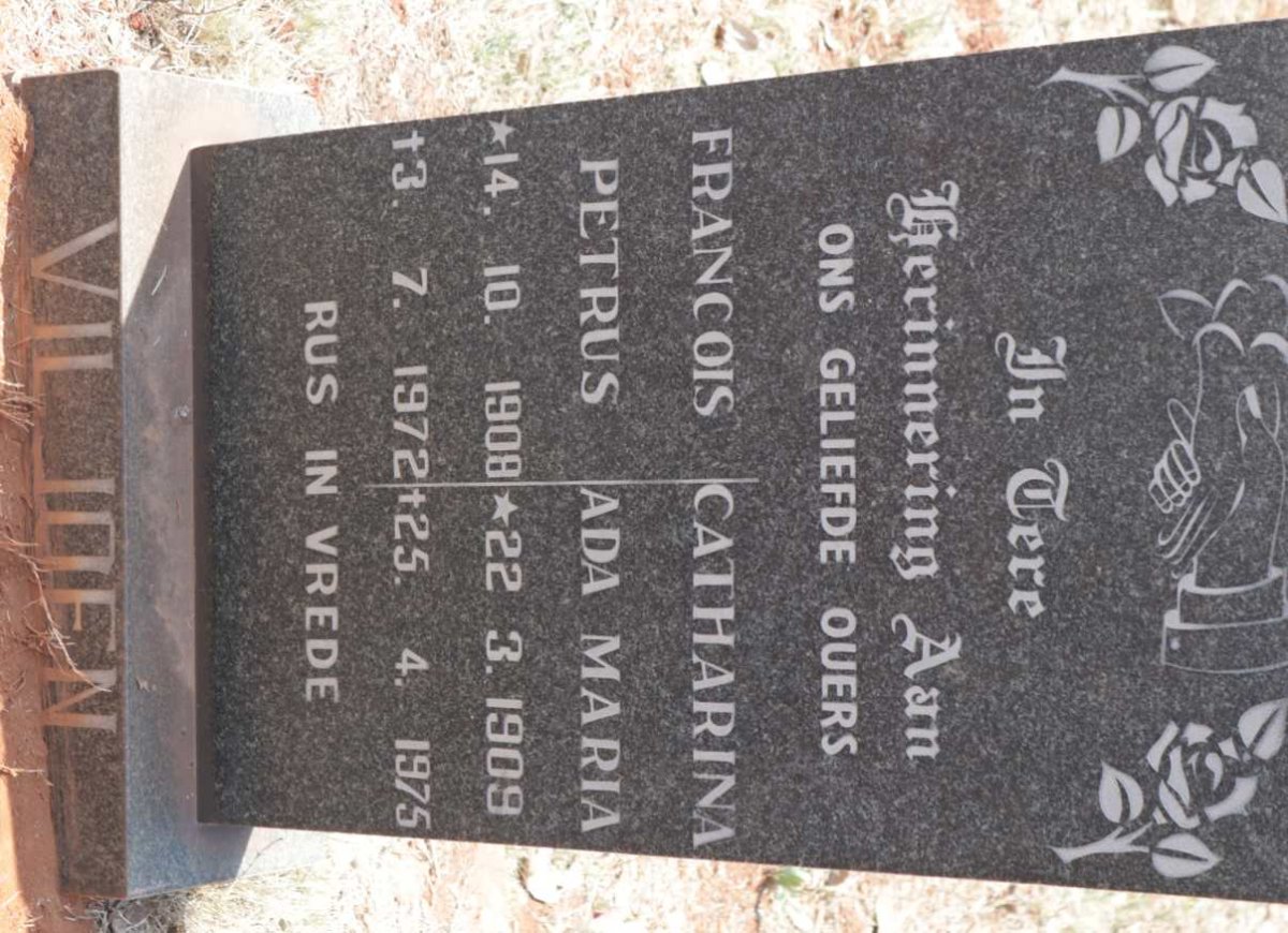 VILJOEN Francois Petrus 1908-1972 &amp; Catharina Ada Maria 1909-1975