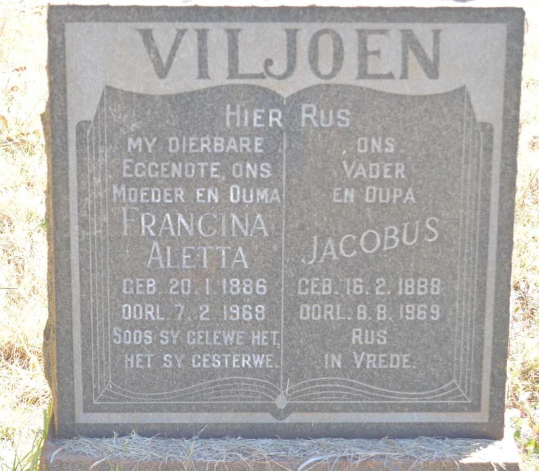 VILJOEN Jacobus 1888-1969 &amp; Francina Aletta 1886-1968