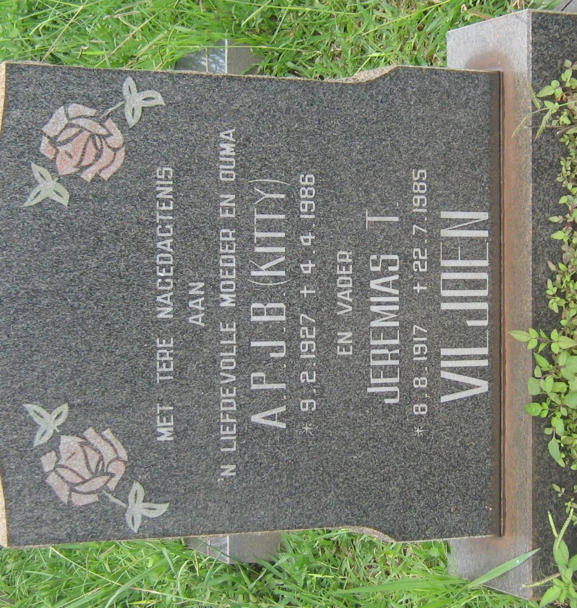 VILJOEN Jeremias T. 1917-1985 &amp; A.P.J.B. 1927-1986