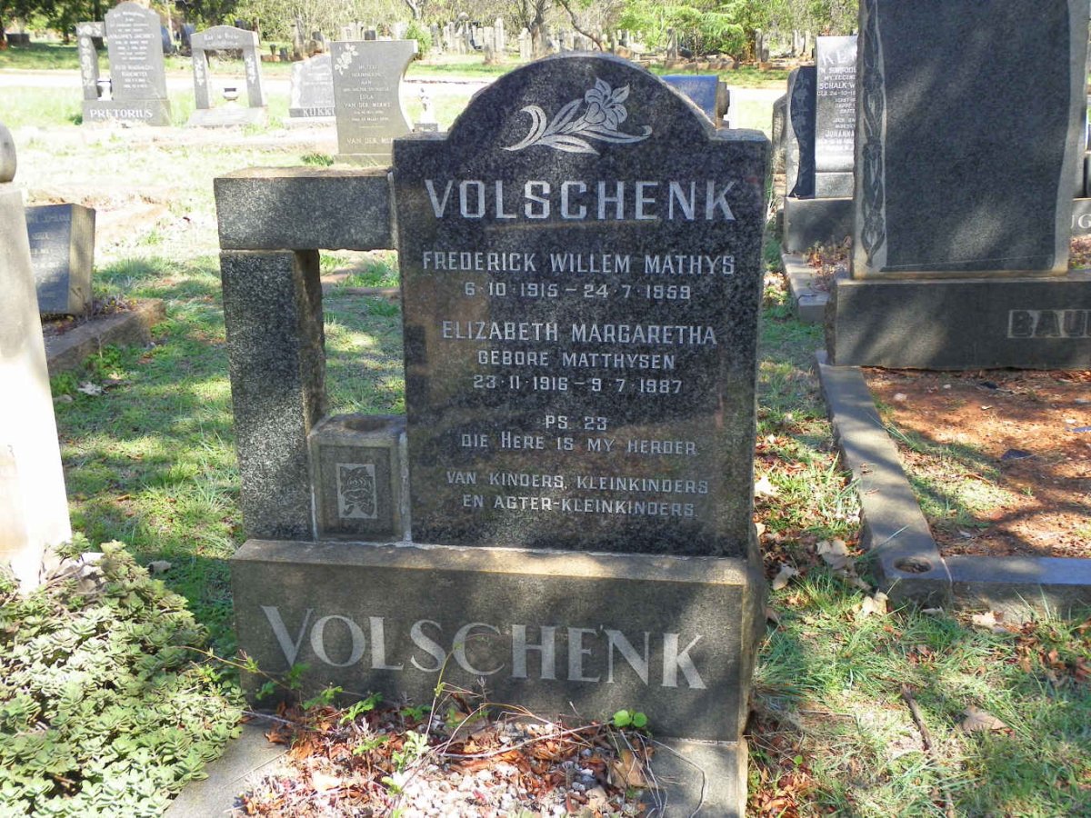 VOLSCHENK Frederick Willem Mathys 1915-1959 &amp; Elizabeth Margaretha MATTHYSEN 1916-1987