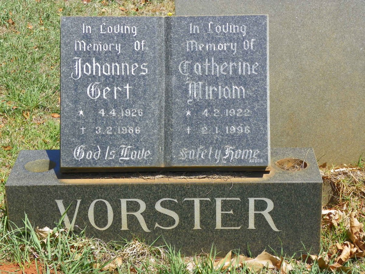 VORSTER Johannes Gert 1926-1986 &amp; Catherine Miriam 1922-1996
