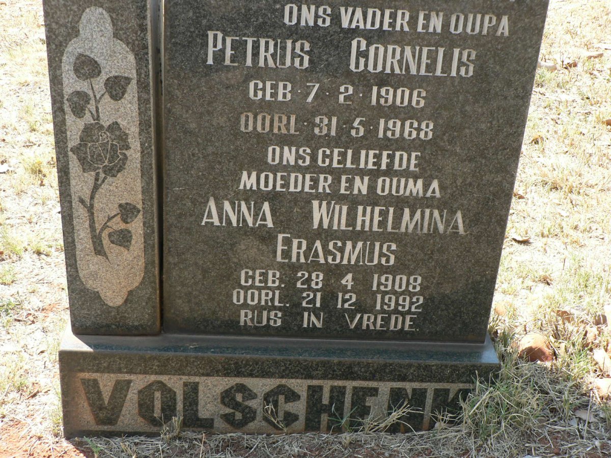 VOLSCHENK Petrus Cornelis 1906-1968 &amp; Anna Wilhelmina ERASMUS 1908-1992