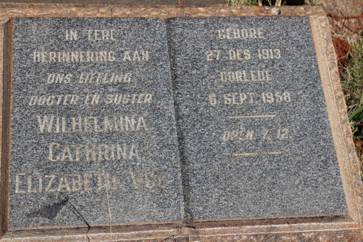 VOS Sarah Johanna nee MULLER 1886-1972 :: VOS Wilhelmina Cathrina Elizabeth 1913-1958