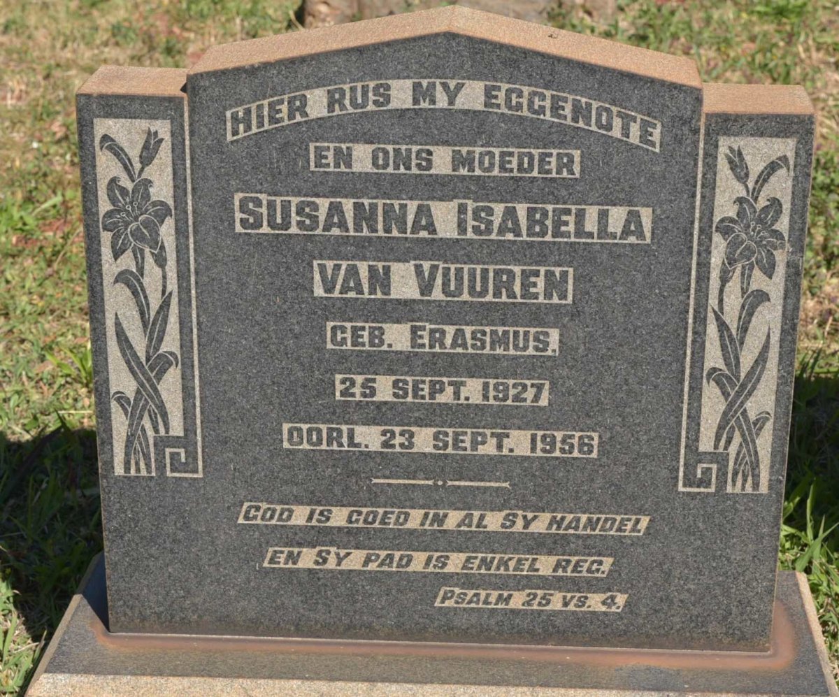 VUUREN Susanna Isabella, van nee ERASMUS 1927-1956