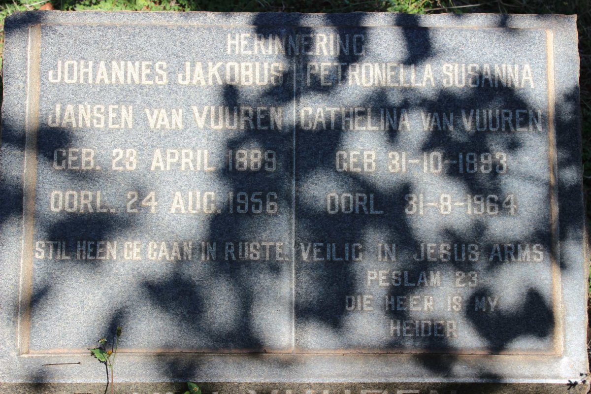 VUUREN Johannes Jakobus, Jansen van 1889-1956 &amp; Petronella Susanna Cathelina 1893-1964