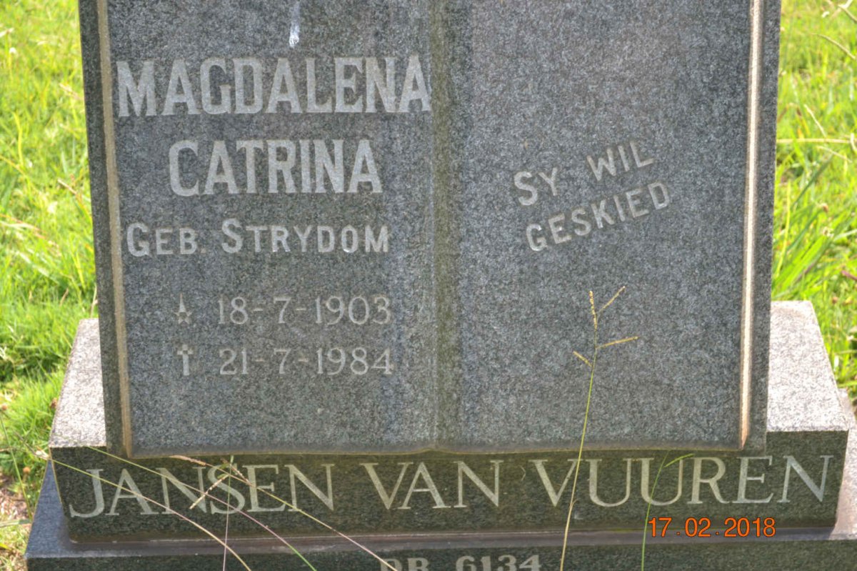 VUUREN Magdalena Catrina, Jansen van nee STRYDOM 1903-1984