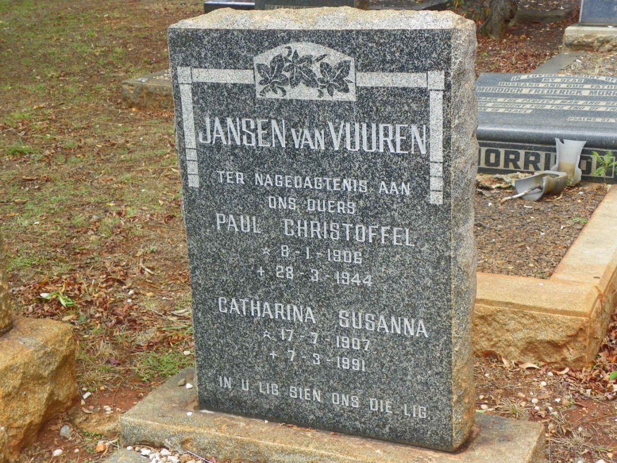 VUUREN Paul Christoffel, Jansen van 1906-1944 &amp; Catharina Susanna 1907-1991