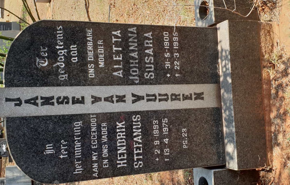 VUUREN Hendrik Stefanus, Janse van 1893-1975 &amp; Aletta Johanna Susara 1900-1995