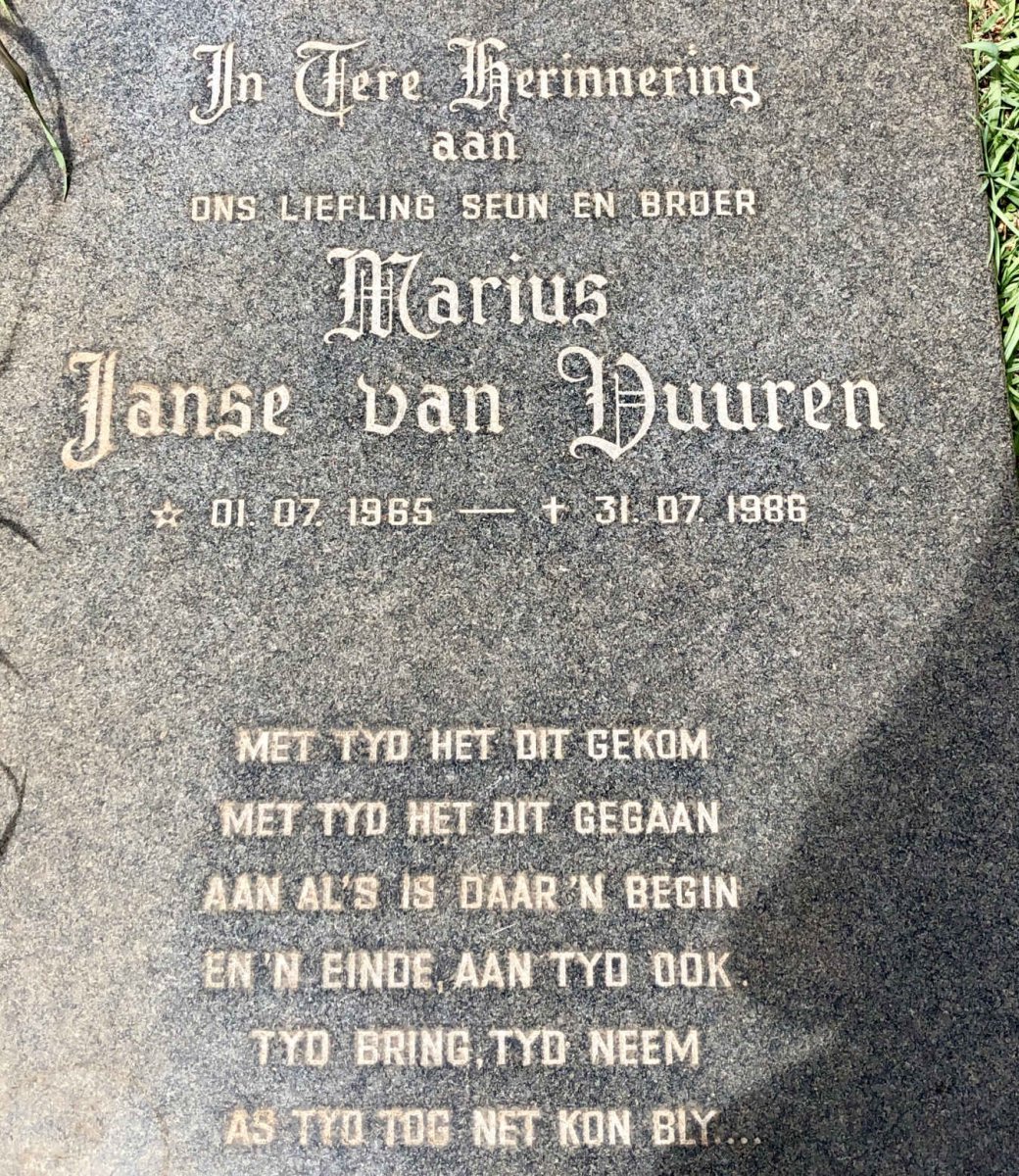 VUUREN Marius, Janse van 1965-1986