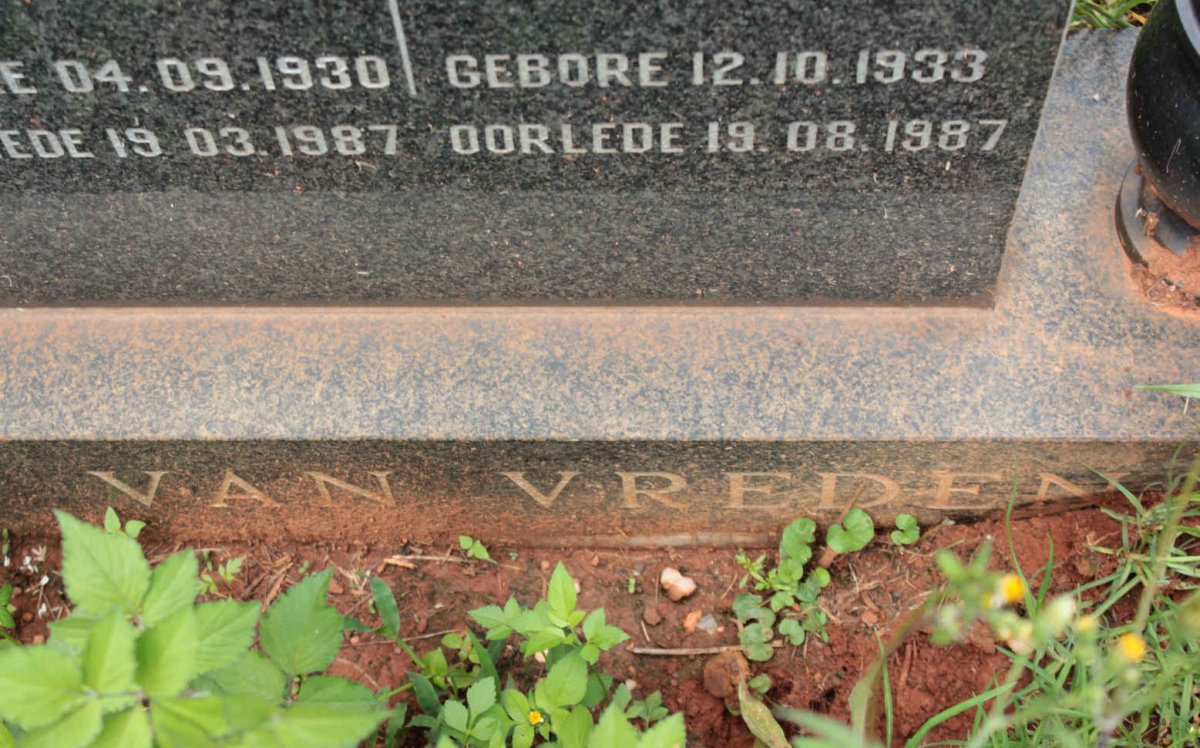 VREDEN Hendrik Petrus Johannes, van 1930-1987 &amp; Martha Susanna 1933-1987