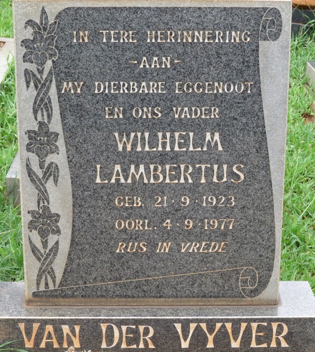 VYVER Wilhelm Lambertus, van der 1923-1977