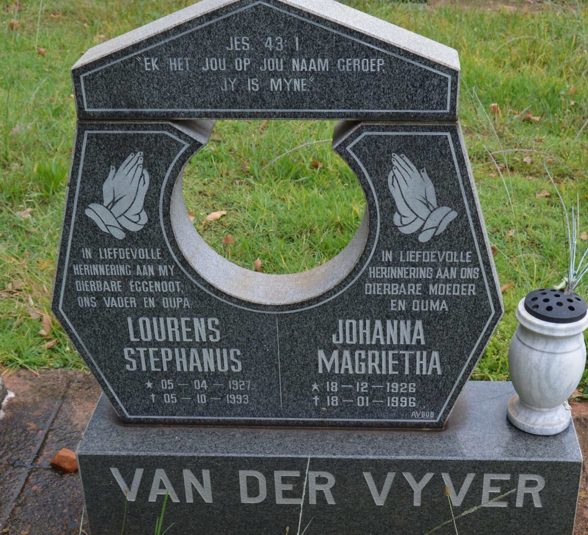 VYVER Lourens Stephanus, van der 1927-1993 &amp; Johanna Magrietha 1926-1996