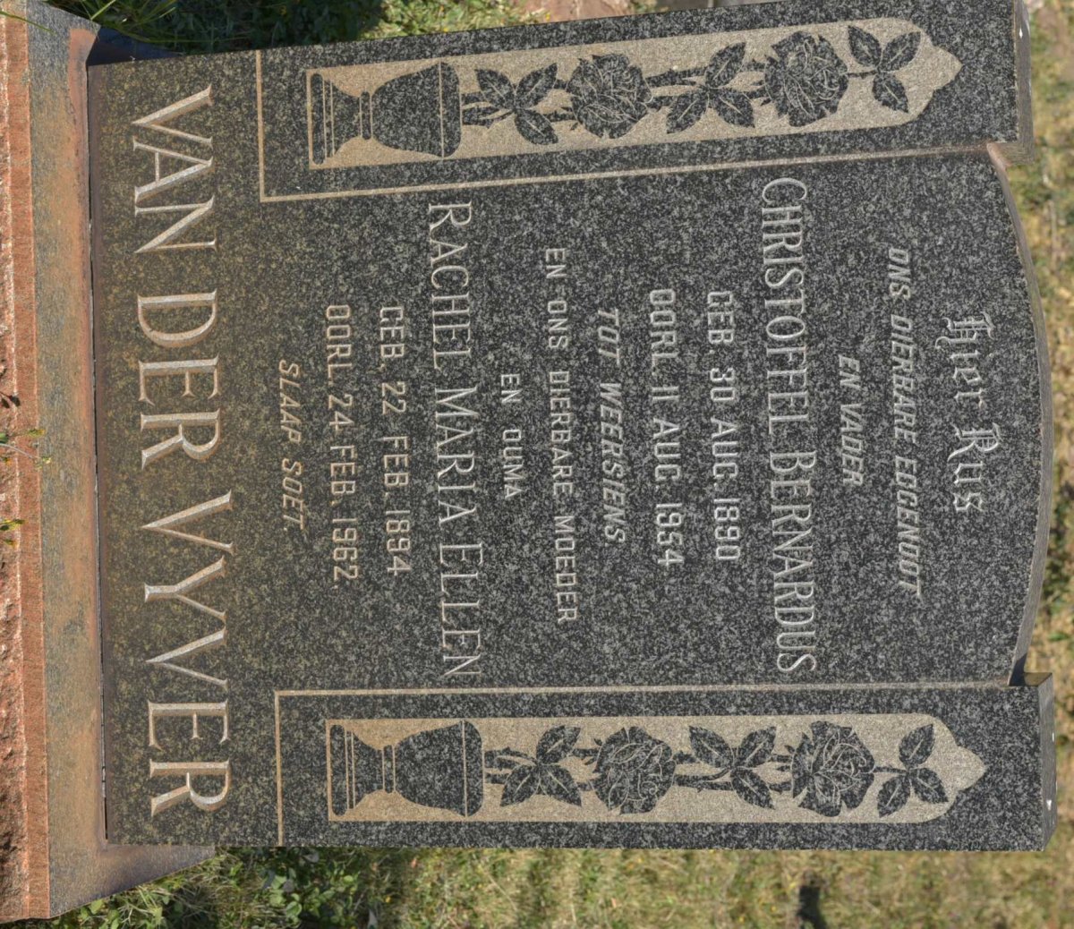 VYVER Christoffel Bernardus, van der 1890-1954 &amp; Rachel Maria Ellen 1894-1962