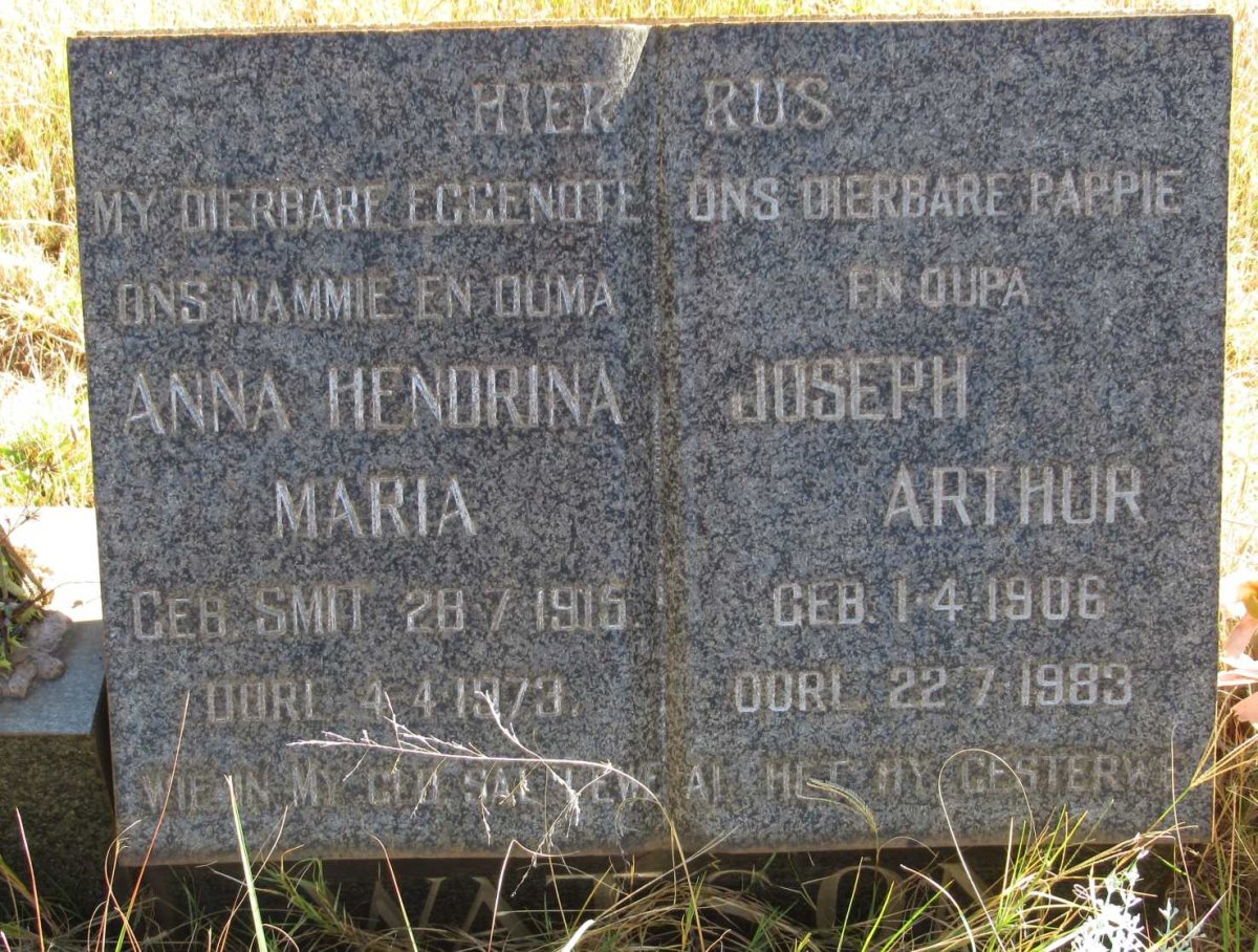 WATSON Joseph Arthur 1906-1983 &amp; Anna Hendrina Maria 1915-1973