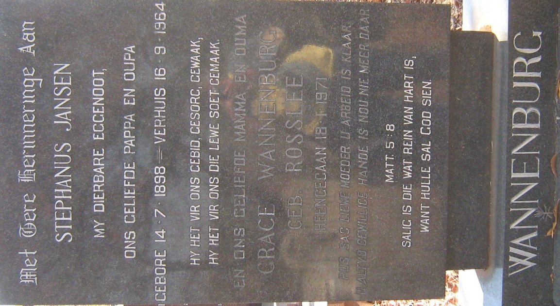 WANNENBURG Stephanus Jansen 1898-1964 &amp; Grace ROSSLEE -1971