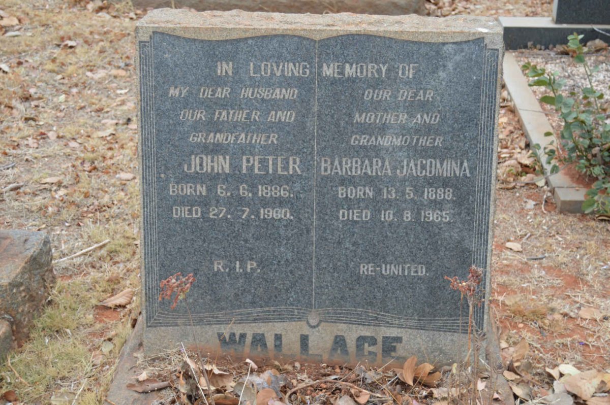 WALLACE John Peter 1886-1960 &amp; Barbara Jacomina 1888-1965