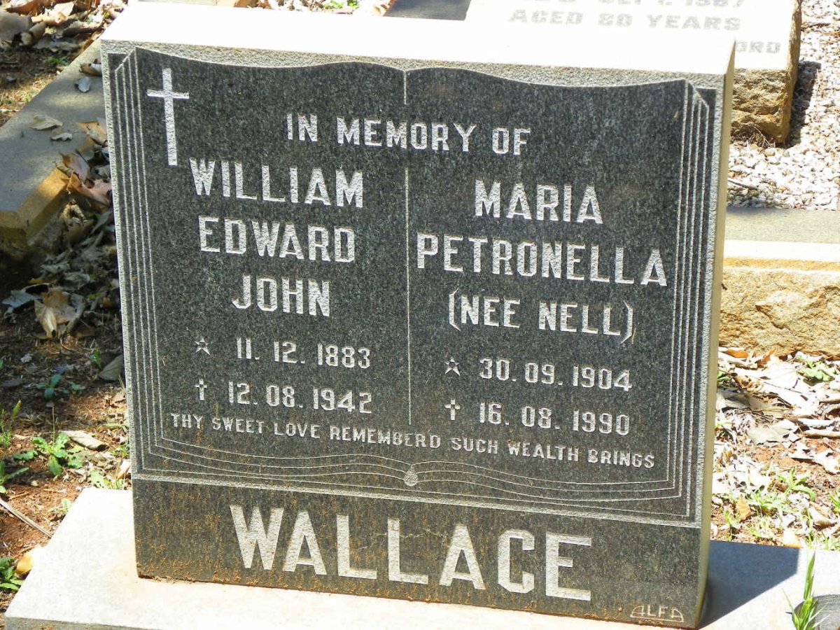 WALLACE William Edward John 1883-1942 &amp; Maria Petronella NELL 1904-1990