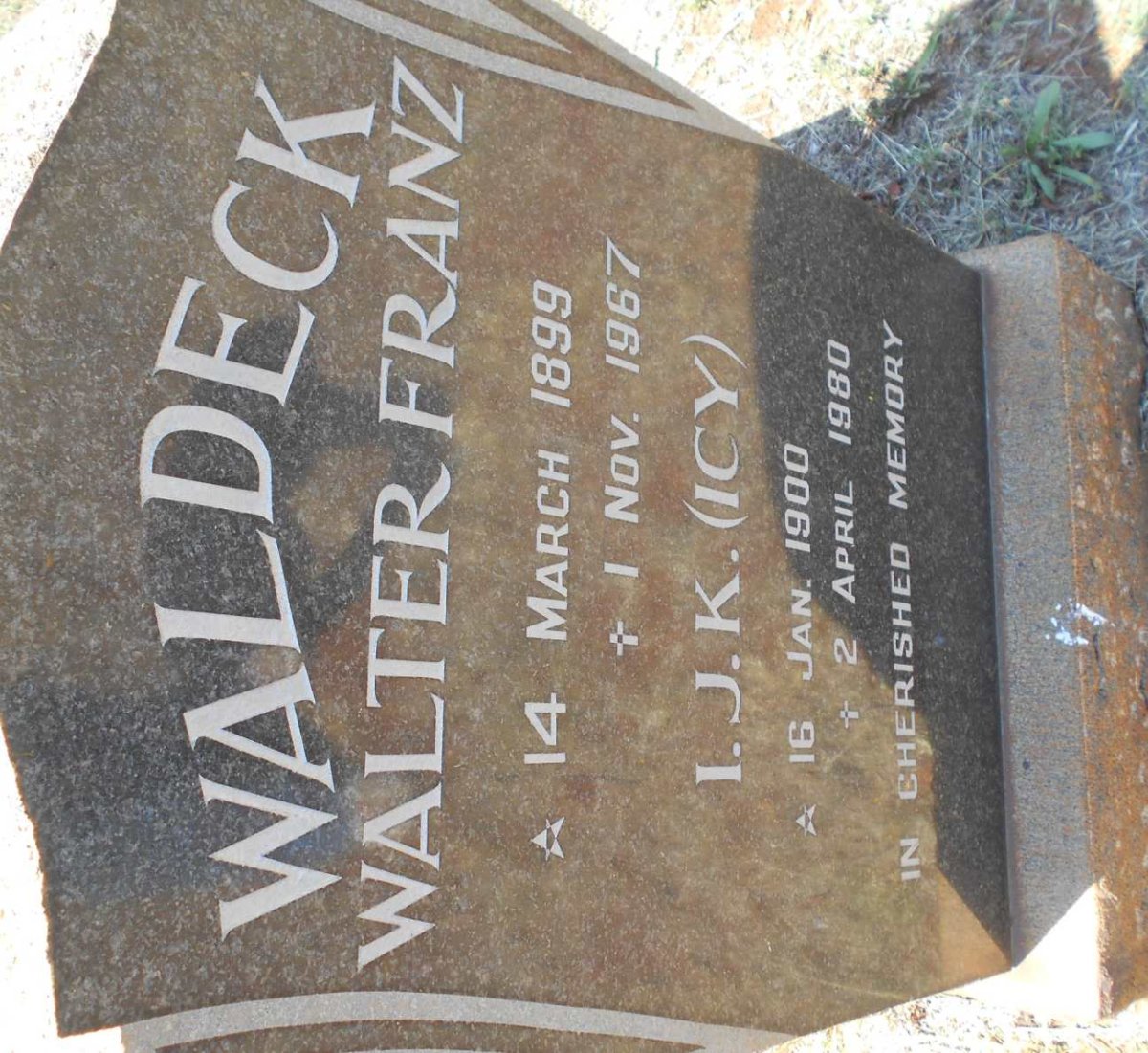 WALDECK Walter Franz 1899-1967 &amp; I.J.K. 1900-1980