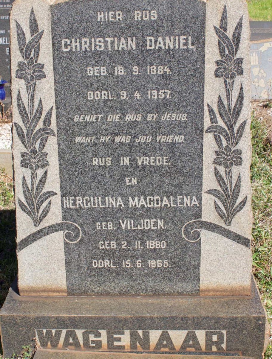 WAGENAAR Christian Daniel 1884-1957 Herculina Magdalena VILJOEN 1880-1965