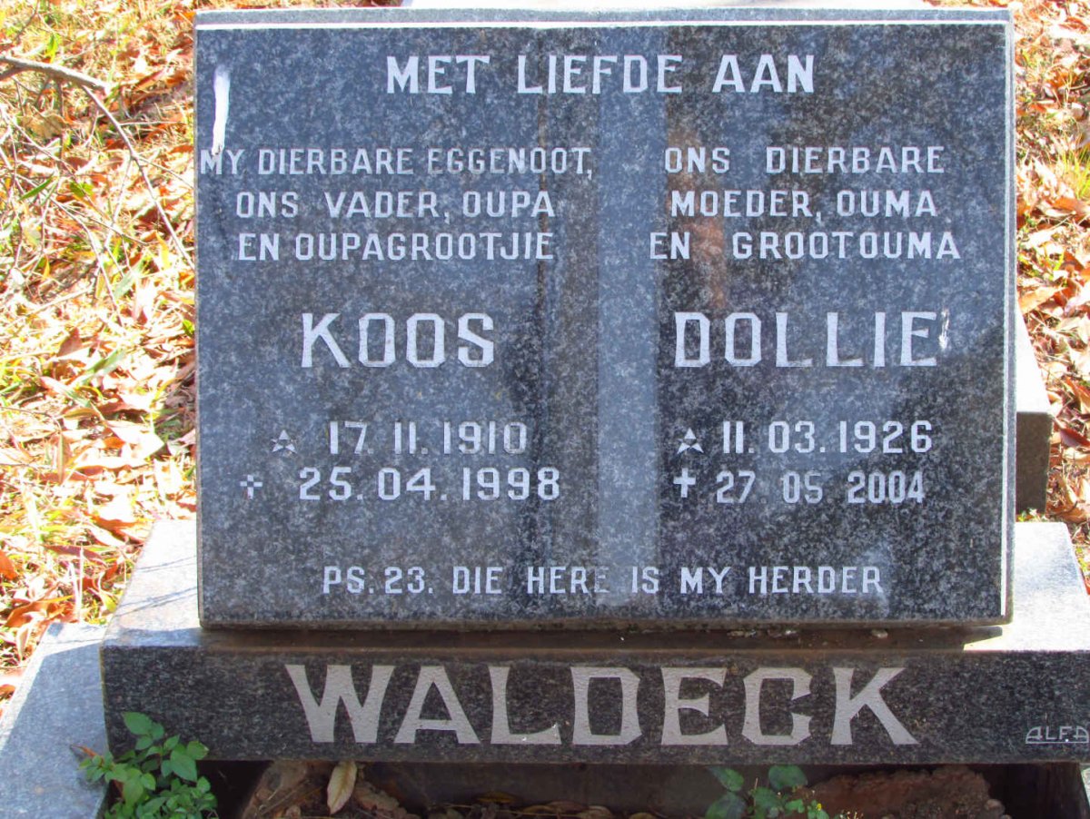 WALDECK Koos 1910-1998 &amp; Dollie 1926-2004