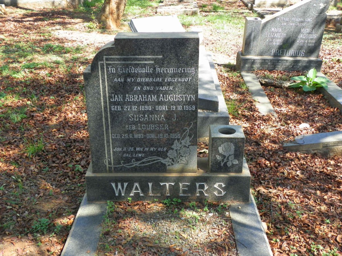 WALTERS Jan Abraham Augustyn 1890-1959 &amp; Susanna J. LOUBSER 1893-1959